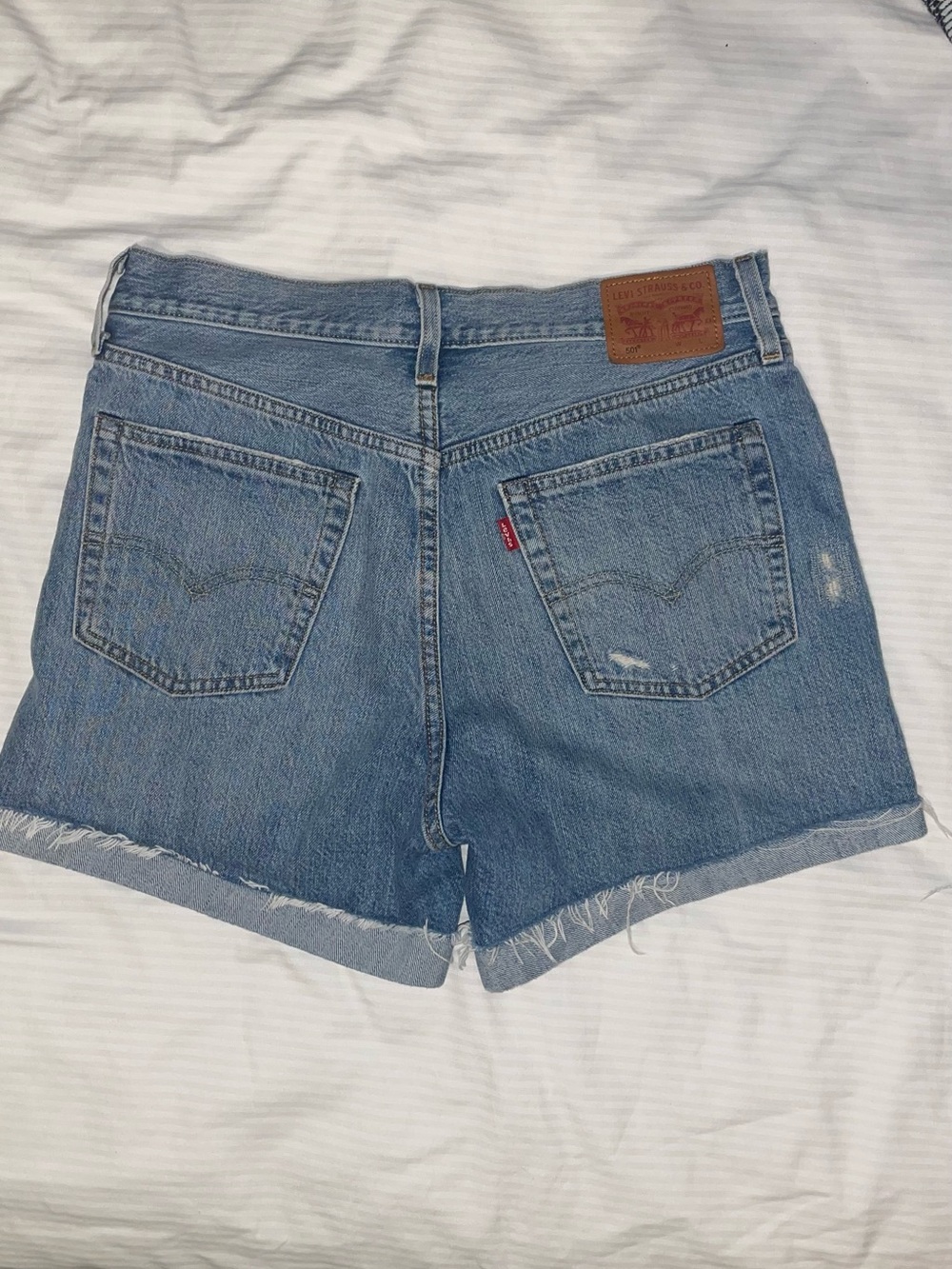 Levi's Distressed High-Rise Denim Shorts - Blue - Picture 2 of 5